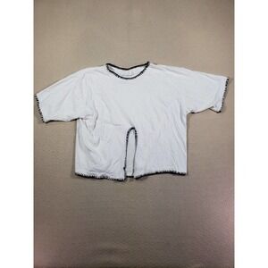 LA Express Shirt Womens Medium M Crop Pullover White Cotton Crew Neck